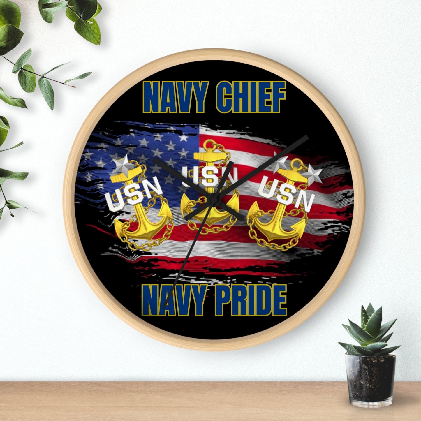 Navy Pride Wall Clock - Military Decor, Gift for Veterans, USA Patriotic Wall Art, Chief's Home Office Decor, Navy Chief Accessories