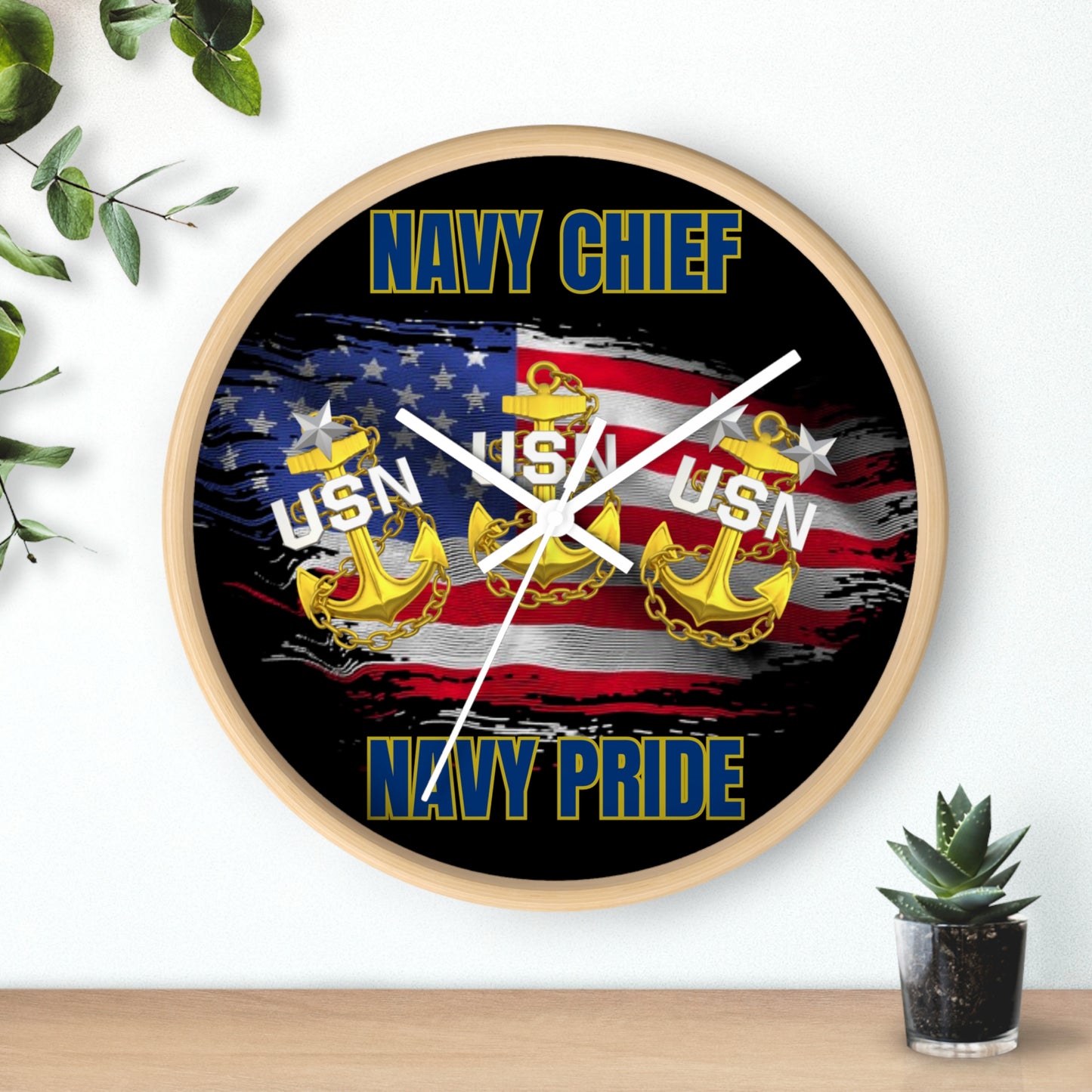 Navy Pride Wall Clock - Military Decor, Gift for Veterans, USA Patriotic Wall Art, Chief's Home Office Decor, Navy Chief Accessories