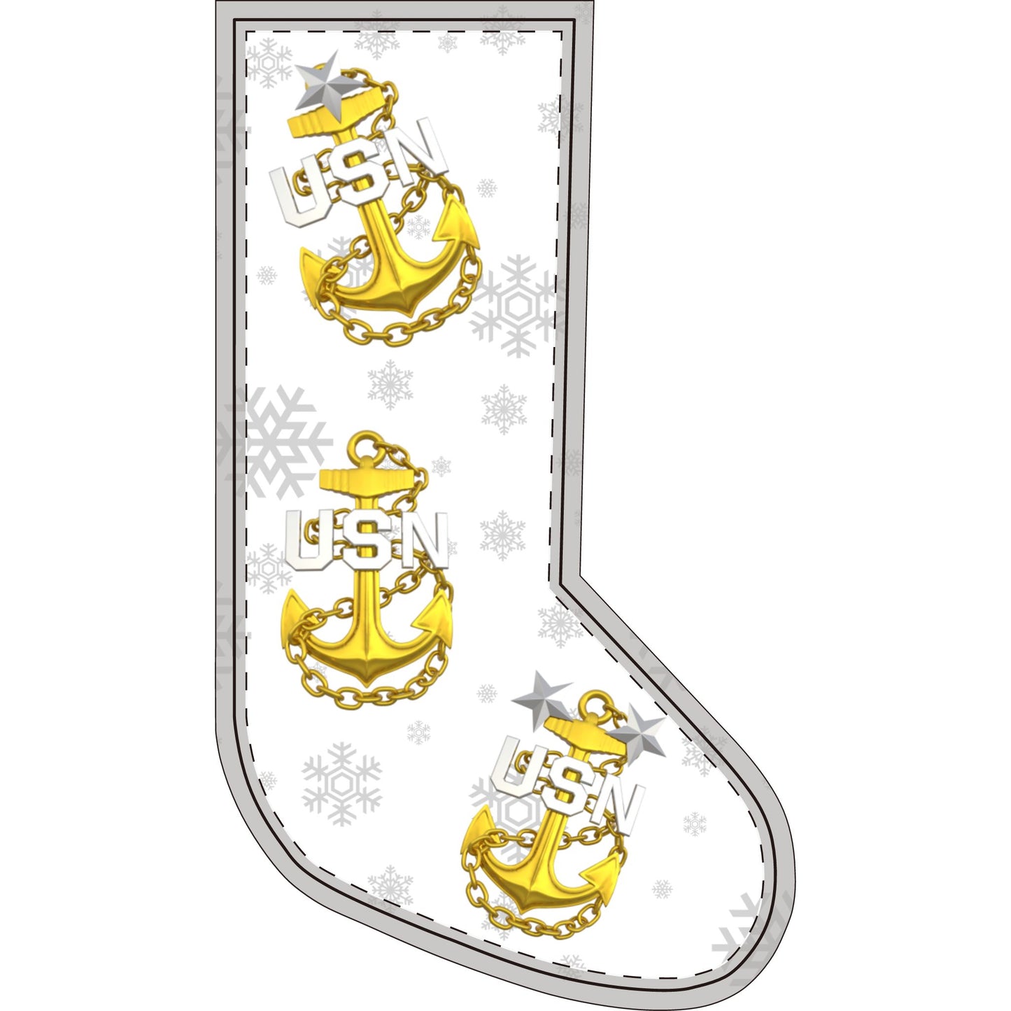 USN Anchor Christmas Stocking with Snowflake Design | Navy Chief Anchor Holiday Stocking, Military-Themed Stocking for Sailors and Veterans