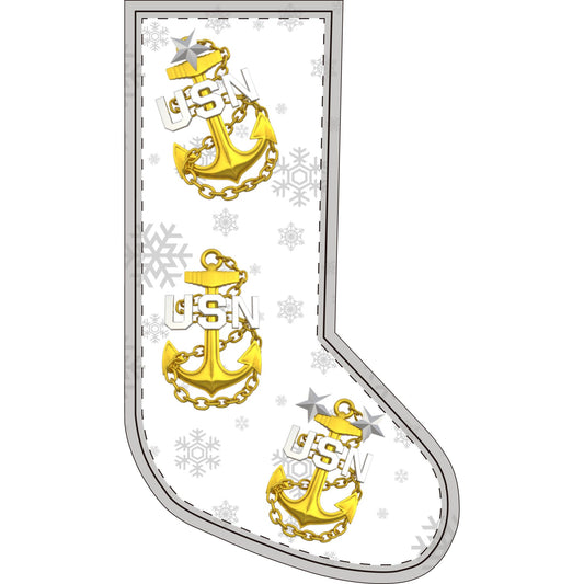 USN Anchor Christmas Stocking with Snowflake Design | Navy Chief Anchor Holiday Stocking, Military-Themed Stocking for Sailors and Veterans