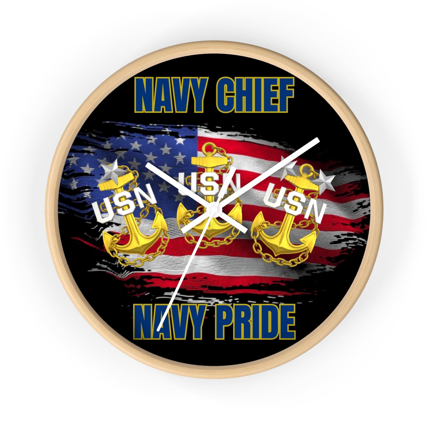 Navy Pride Wall Clock - Military Decor, Gift for Veterans, USA Patriotic Wall Art, Chief's Home Office Decor, Navy Chief Accessories