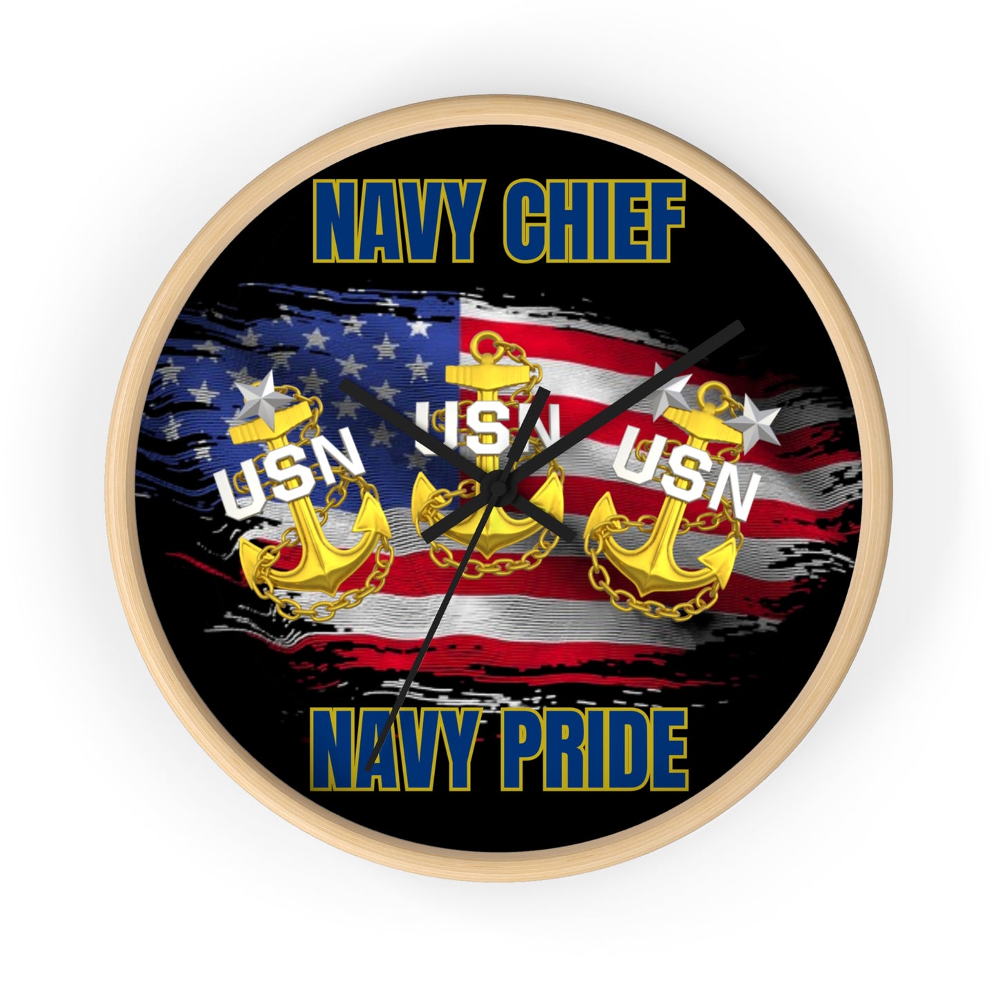 Navy Pride Wall Clock - Military Decor, Gift for Veterans, USA Patriotic Wall Art, Chief's Home Office Decor, Navy Chief Accessories