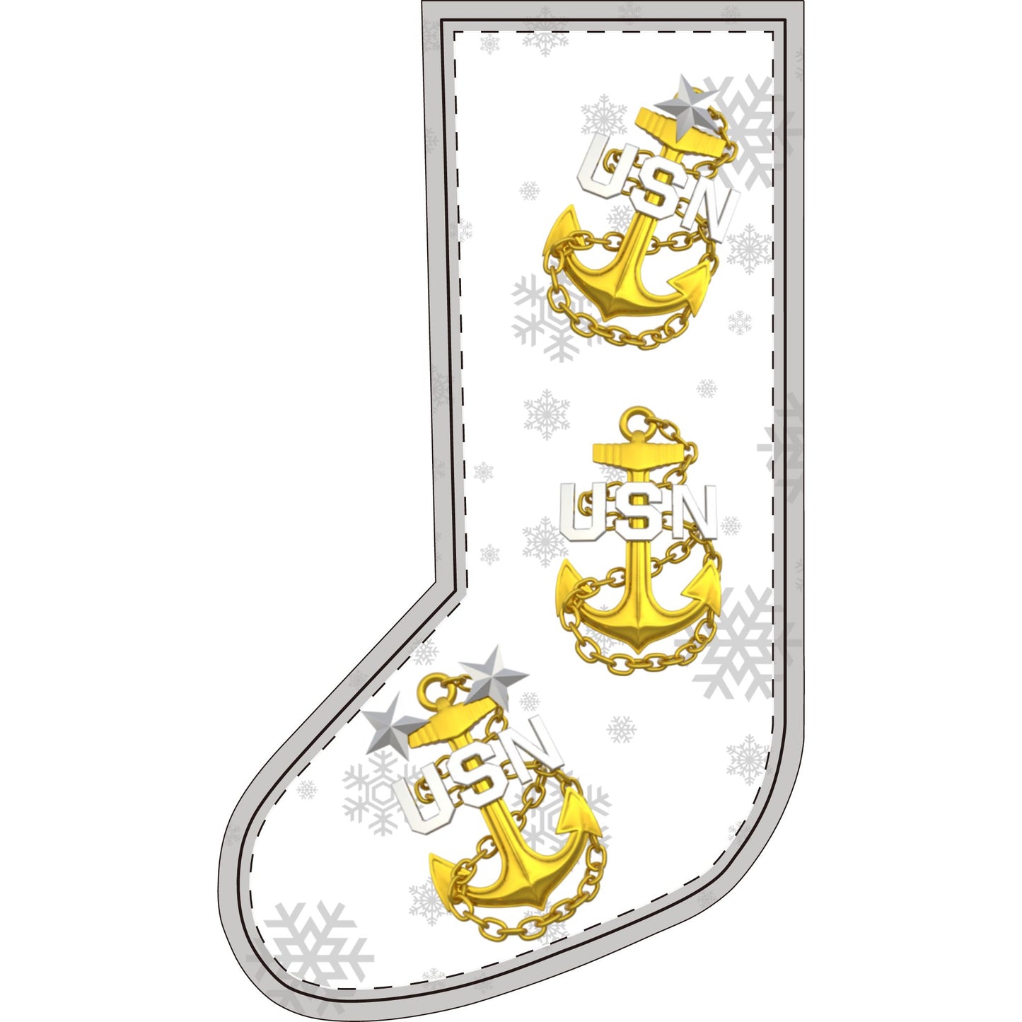 USN Anchor Christmas Stocking with Snowflake Design | Navy Chief Anchor Holiday Stocking, Military-Themed Stocking for Sailors and Veterans